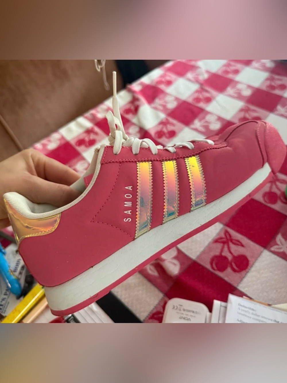 adidas Samoa Pink Sneakers with Iridescent Stripes